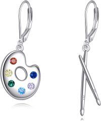 wholesale 925 Sterling Silver Palette & Paintbrush Drop Earrings - Artisan Crafted Jewellery Gifts for Her-Artist Paint