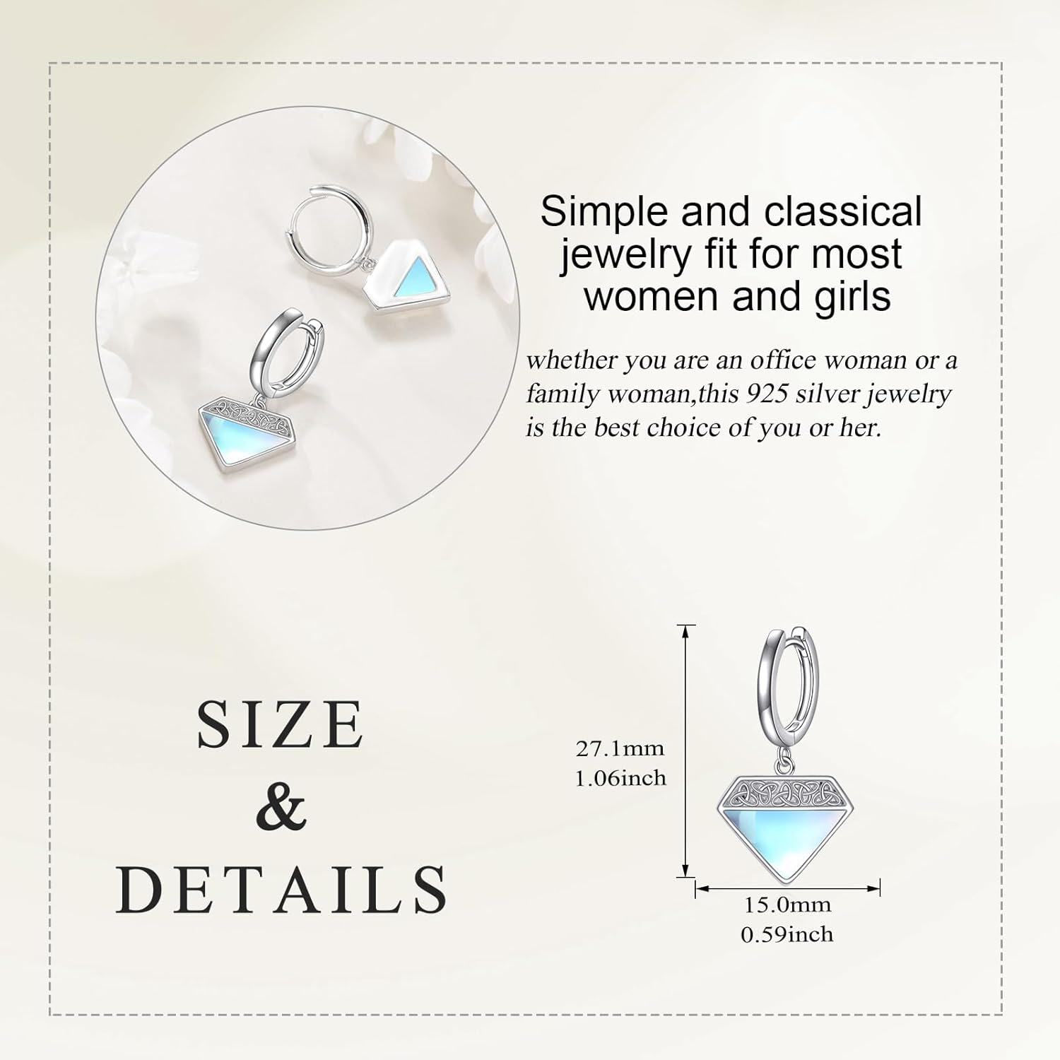 wholesale 925 Sterling Silver Triangle Celtic Knot Moonstone Drop Earrings-0-2