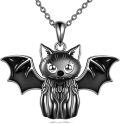 wholesale 925 Sterling Silver Black Enamel Bat Pendant Necklace Gothic Halloween Jewelry for Women-0-0
