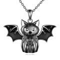 wholesale 925 Sterling Silver Black Enamel Bat Pendant Necklace Gothic Halloween Jewelry for Women-0-0