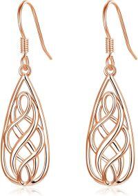 wholesale Rose Gold 925 Sterling Silver Teardrop Celtic Knot Drop Earrings for Women-Rose Gold