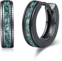 wholesale Titanium Black Plated Turquoise Inlay 15mm Huggie Hoop Earrings for Men & Women - Punk Gothic Style  Ideas-Turquoise