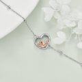 wholesale 925 Sterling Silver Heart-Shaped Bracelet with Rose Gold Reading Girl Charm and Cubic Zirconia Stones - Gift for Book Lovers-0-4