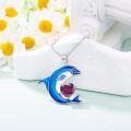 wholesale Sterling Silver Birthstone Blue Dolphin Pendant Necklace-0-3
