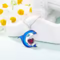 wholesale 925 Sterling Silver Birthstone Blue Dolphin Pendant Necklace-0-3