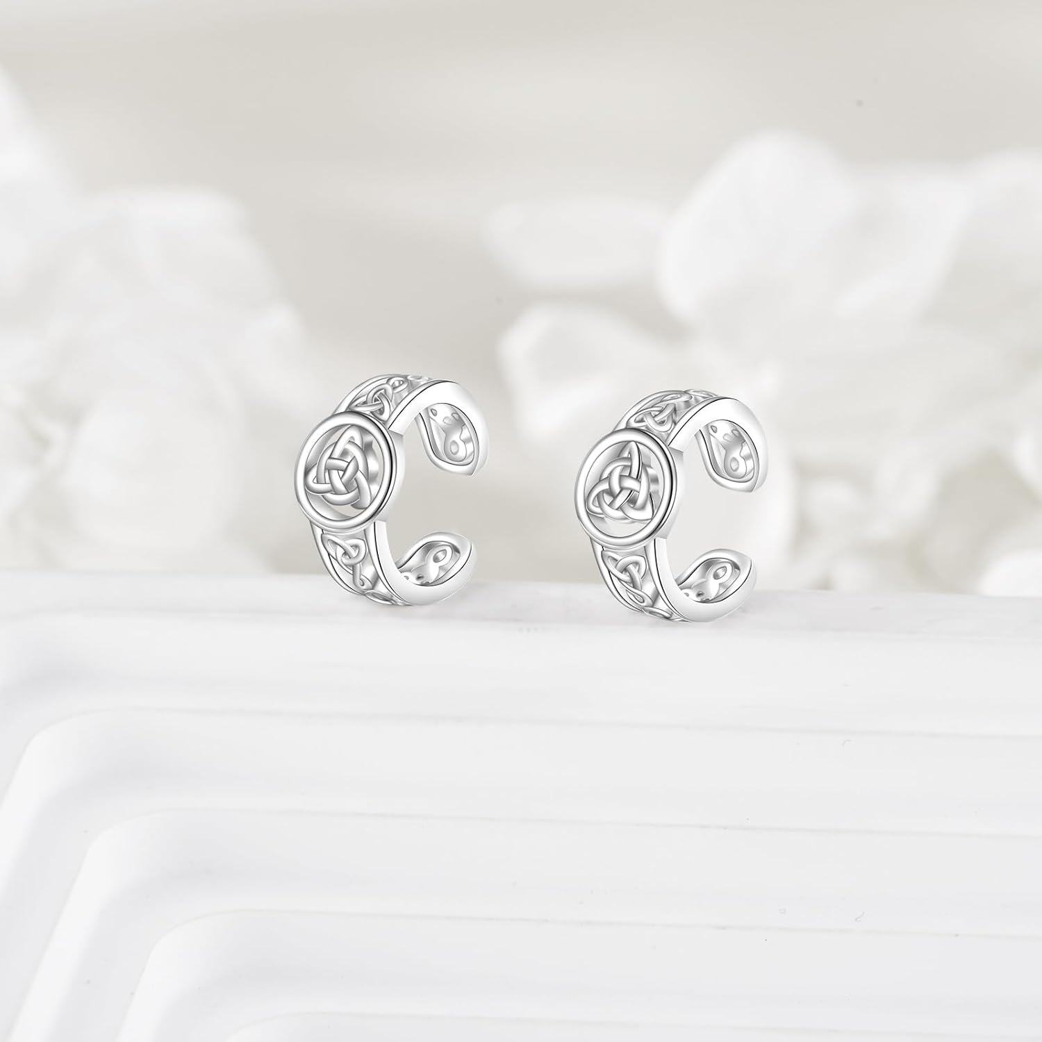 925 Sterling Silver Celtic Knot Design Clip-On Cartilage Hoop Earrings - Unisex Fashionable Non-Pierced Studs-0-3