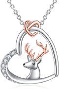 wholesale 925 Sterling Silver Deer Head in Heart Pendant Necklace with Cubic Zirconia Stones for Women Girls Gifts 45cm Chain Length-0-0