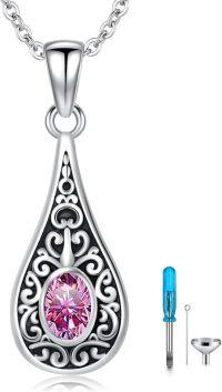 wholesale Sterling Silver Teardrop Urn Necklace for Ashes Men Women-04-10-Teardrop-October-04-10-Teardrop-October-04-10-Teardrop-October+Text-04-10-Teardrop-October+Text