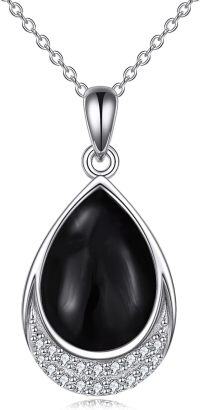 wholesale Sterling Silver Moonstone Cubic Zirconia Teardrop Pendant Necklace-J-Black Onyx
