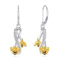 TOUPOP Silver Bee Earrings with Stone-undefined