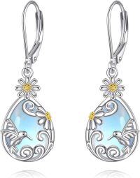 wholesale Sterling Silver Moonstone Hypoallergenic Leverback Dangle Earrings Women Gift-2-Hummingbird Daisy Earrings
