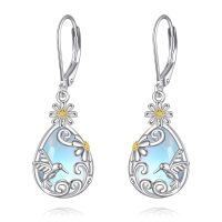wholesale 925 Sterling Silver Dragonfly Moonstone Hypoallergenic Leverback Dangle Earrings for Women Gifts-2-Hummingbird Daisy Earrings