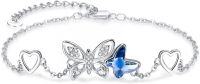 wholesale 925 Sterling Silver Heart Butterfly Blue Crystal Charm Bracelet for Women Girls-Butterfly Bracelet