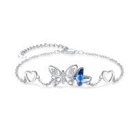 wholesale 925 Sterling Silver Heart Butterfly Blue Crystal Charm Bracelet for Women Girls-Butterfly Bracelet