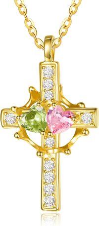 wholesale  Sterling Silver Birthstones Gold Cross Necklace for Women -08-10-Aug-Oct-08-10-Aug-Oct