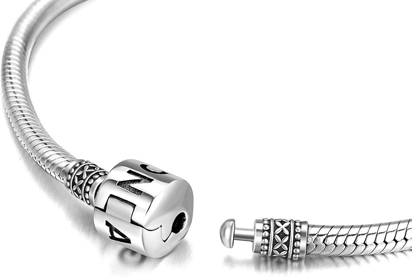 925 Sterling Silver Snake Chain Charm Bracelet with Barrel Clasp - Birthday Gift for Women-0-2