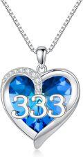 wholesale 925 Sterling Silver Blue Heart Angel Number 333 Pendant Necklace for Women Gifts-0-0