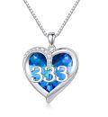 wholesale 925 Sterling Silver Blue Heart Angel Number Pendant Necklace for Women Gifts-0-0