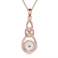 wholesale 925 Sterling Silver Celtic Knot Infinity Necklace with Yellow Jade Stone - Faith Jewelry-Rose Gold
