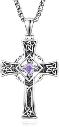 wholesale Sterling Silver Garnet Celtic Cross Necklace for Men 22 +2 Chain-Silver-June