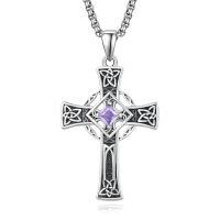 wholesale 925 Sterling Silver Garnet Celtic Cross Necklace for Men 22 +2 Chain-Silver-June