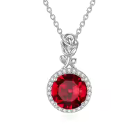 TOUPOP Sterling Silver Ruby Rose Necklace Gift For Women-undefined