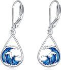 wholesale 925 Sterling Silver Blue Wave Onyx Lotus Drop Earrings-0-0