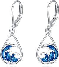 wholesale 925 Sterling Silver Blue Wave Onyx Lotus Drop Earrings-Dangle