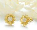 wholesale 925 Sterling Silver Yellow Gold Plated Diamond Sunflower Stud Earrings for Women-0-1