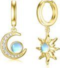 wholesale 925 Sterling Silver Blue Moonstone Sun & Crescent Moon Drop Hoop Earrings-0-0