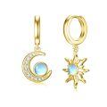 wholesale 925 Sterling Silver Blue Moonstone Sun & Crescent Moon Drop Hoop Earrings-0-0