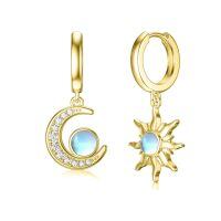 wholesale 925 Sterling Silver Blue Moonstone Sun & Crescent Moon Drop Hoop Earrings-Style 1-gold