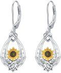 wholesale 925 Sterling Silver Sunflower Teardrop Celtic Knot Leverback Earrings-0-0