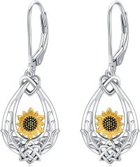 wholesale 925 Sterling Silver Sunflower Teardrop Celtic Knot Leverback Earrings-Sunflower