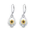 wholesale 925 Sterling Silver Sunflower Teardrop Celtic Knot Leverback Earrings-0-0
