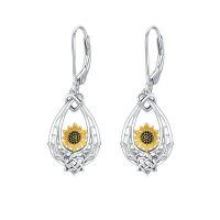 wholesale 925 Sterling Silver Sunflower Teardrop Celtic Knot Leverback Earrings-Sunflower
