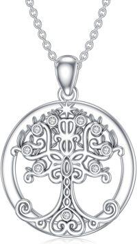 wholesale 925 Sterling Silver Round Tree of Life Pendant with Cubic Zirconia Necklaces for Women Family s-tree of life-style 10