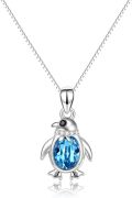 wholesale 925 Sterling Silver Blue Crystal Penguin Pendant Necklace for Women-0-0