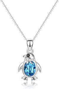 wholesale 925 Sterling Silver Blue Crystal Penguin Pendant Necklace for Women-Penguin