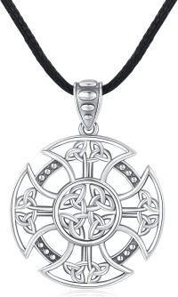 wholesale 925 Sterling Silver Celtic Knot Viking Pendant with Black Leather Cord for Men & Women s-Viking