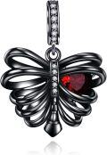 wholesale 925 Sterling Silver Gothic Butterfly Pendant with Red Heart Charm for Women-0-0