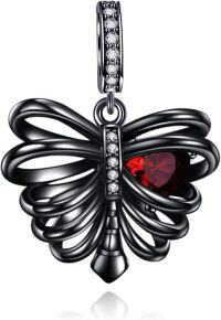 wholesale 925 Sterling Silver Gothic Butterfly Pendant with Red Heart Charm for Women-Rib