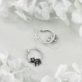 wholesale 925 Sterling Silver Cat Sleeping Charm Hoops - Tiny Black Enamel Kitty Earings Gift for Her-0-3