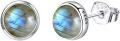 wholesale 925 Sterling Silver Labradorite Stud Earrings Natural Heart Halo Gemstone -0-0
