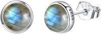 wholesale 925 Sterling Silver Labradorite Stud Earrings Natural Heart Halo Gemstone -Labradorite