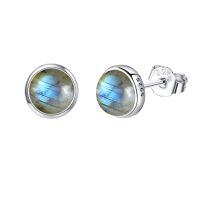 wholesale 925 Sterling Silver Labradorite Stud Earrings Natural Heart Halo Gemstone -Labradorite