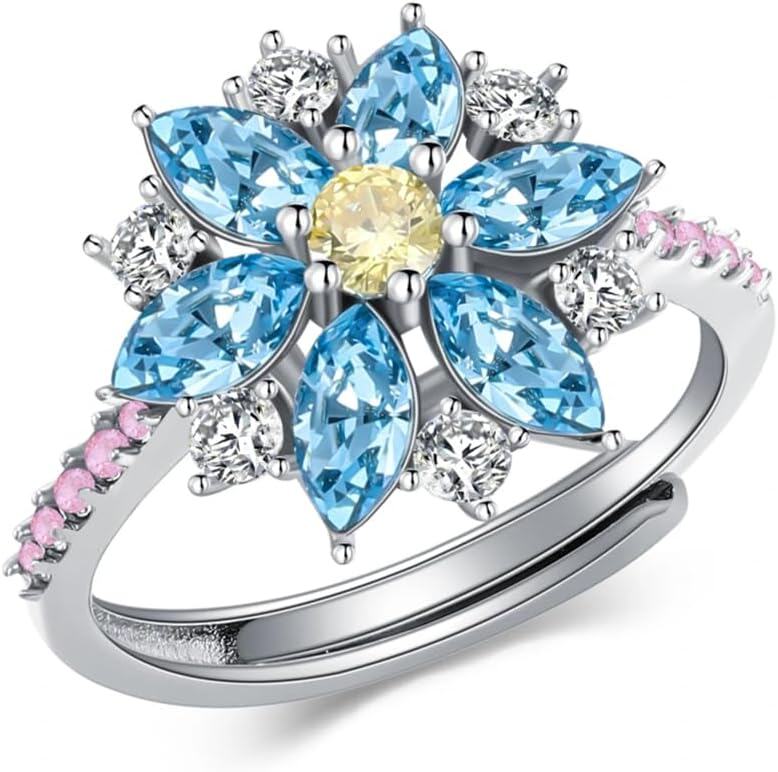 Sterling Silver Colored Gemstone Flower Ring for Women-Style2 # 3
