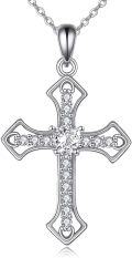 wholesale 925 Sterling Silver Cubic Zirconia Cross Pendant Necklace for Women and Men  45cm Chain Length-0-0