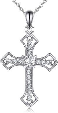 wholesale 925 Sterling Silver Cubic Zirconia Cross Pendant Necklace for Women and Men  45cm Chain Length-Cross Necklace