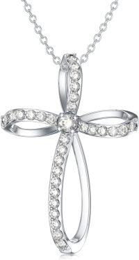 wholesale 925 Sterling Silver and White Diamond Cross Pendant Necklace for Women-Style 4-infinity